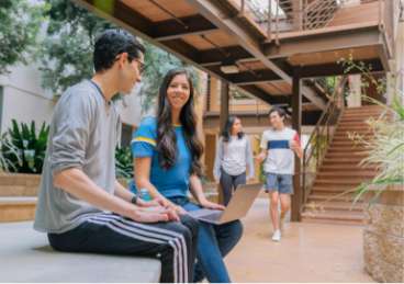 Residents walk along the open spaces of UCLA housing